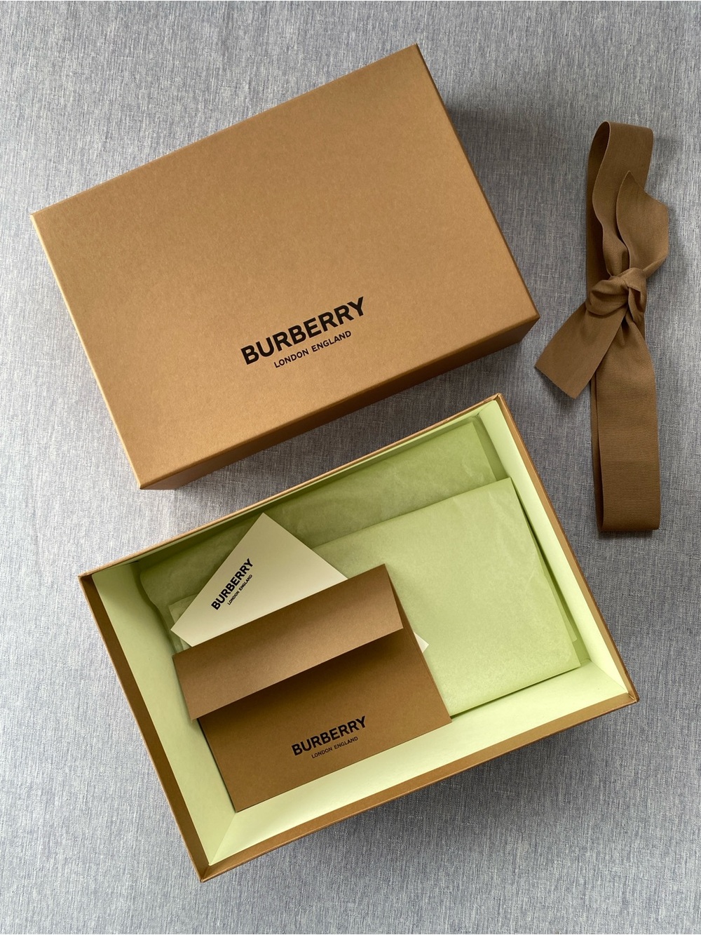 Authentic Burberry | Empty Gift Box + Tissue Ribbon Note Card Envelope